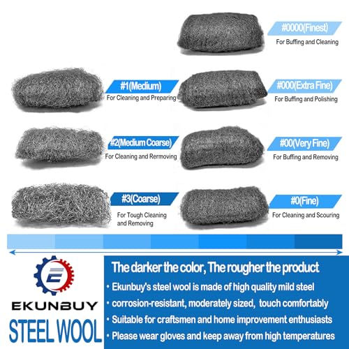 Steel Wool, Quality Mild Steel-Ideal for Cleaning Porcelain, Tile, Grout, Shower Doors and Final Finish,Included Gloves(0#-Fine Grade, 4)