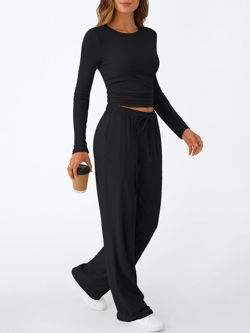 Trendy Queen Womens Two 2 Piece Matching Lounge Sets 2026 Early Fall Fashion Must Haves Y2K Workout Gym Clothes Comfy Airport Travel Vacation Luxury Outfits Sweatsuit Winter Clothing