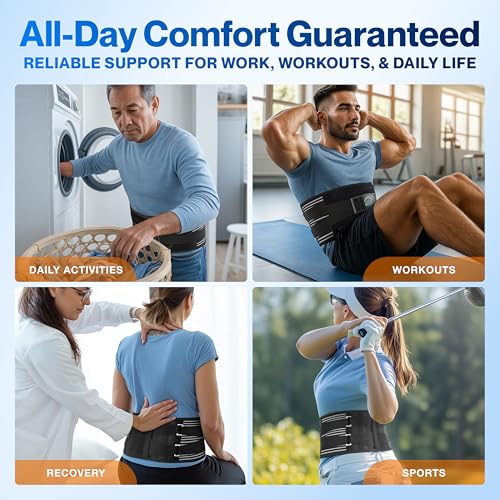 Modvel Back Brace for Lower Back Pain Women and Men – Lumbar Support Belt for Sciatica, Herniated Disc, Muscle Strain – Adjustable Breathable Work Brace with 6 Stays – Support for Posture– Size XL