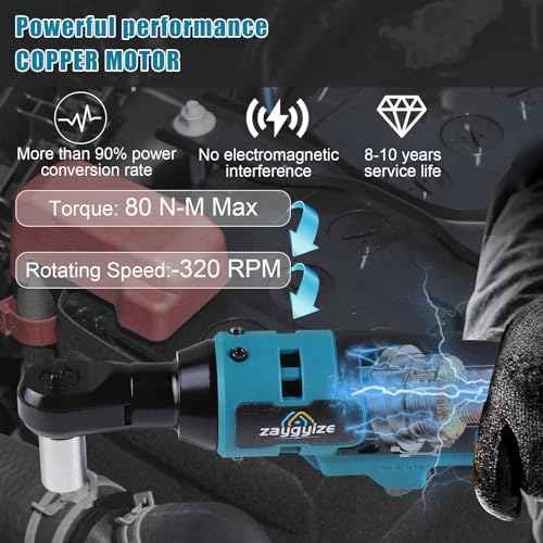 3/8'' Cordless Ratchet Wrench, 60FT-LBS (80N.m) Electric Ratchet with 21V 2 X 2.0Ah Battery, 400 RPM Chargeable Power Ratchet Driver Set with 8 Sockets,1/4 Adaptor, 3" Extension Bar