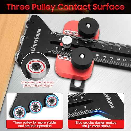 Thin Rip Jig Table Saw Jig Guide, Repetitive Narrow Strip Cuts 3 Pulleys Woodworking Tools, Fits for 3/8"x3/4" U Slot & 1/4"x3/8" T Slot, for Table Saw Band Saw Router Table
