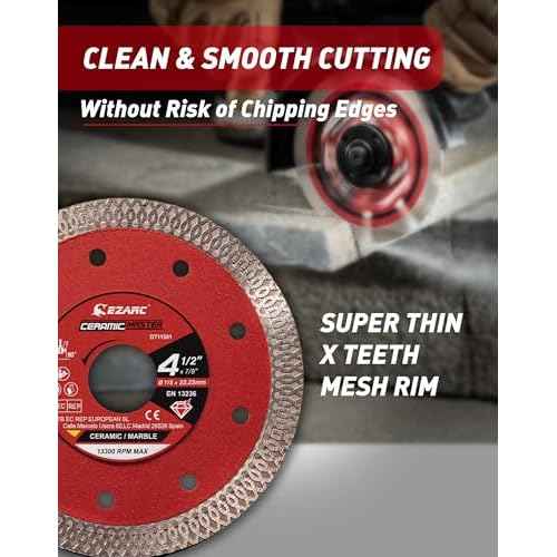 EZARC 4-1/2 inch Super Thin Diamond Blade, Diamond Saw Blades for Angle Grinder, 4.5" Tile Blade for Smooth Cutting Porcelain Ceramic Granite Marble Tile, 7/8"-20mm-5/8 Arbor (5-Pack)