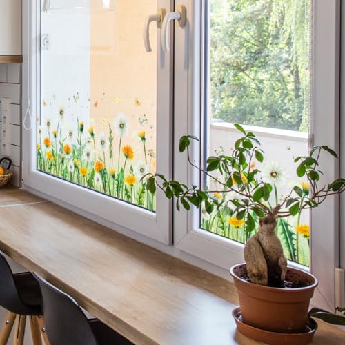 4 Sheets PVC Removable Dandelion Flower Wall Stickers, 40"¡¿10" Floral Decals for Bedroom, Kids Room, Bathroom, Classroom, Glass & Bulletin Boards, Double-Sided