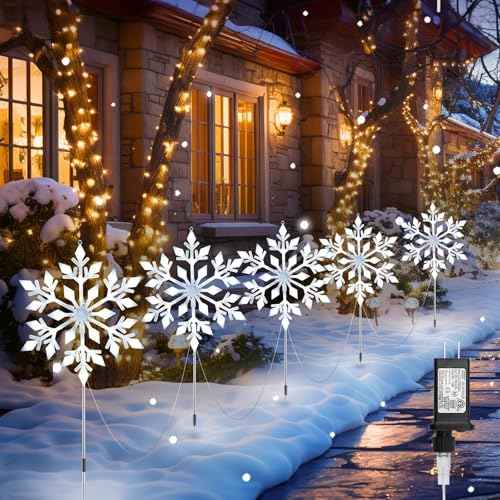 Brightown Snowflake Lights Outdoor, 10 Large Snowflake Christmas Pathway Lights, Christmas Decorations Outside Yard Sidewalk Walkway Driveway Marker Stake, White