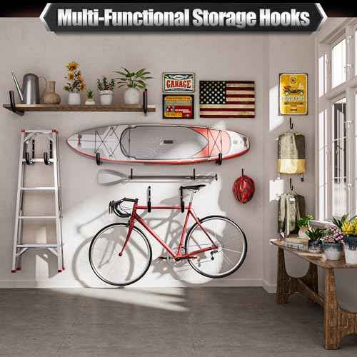 Nacial 10 Pack Garage Hooks Heavy Duty, 15" & 3.5" Kayak Storage Hooks with EVA Pads, 100LBS Capacity Large Garage Hooks for Hanging Bikes, Kayak Folding Chairs and Hanging Ladders