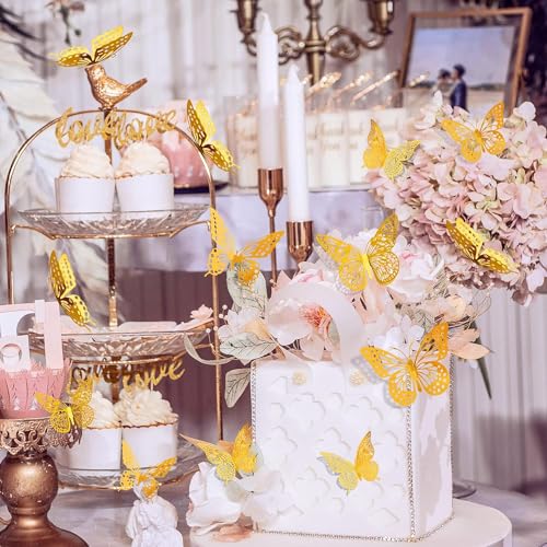 3D Butterfly Stickers for Graduation Caps, Wall Decorations, Birthday Party, Cake Decorations, Arts and Crafts Projects (Gold)