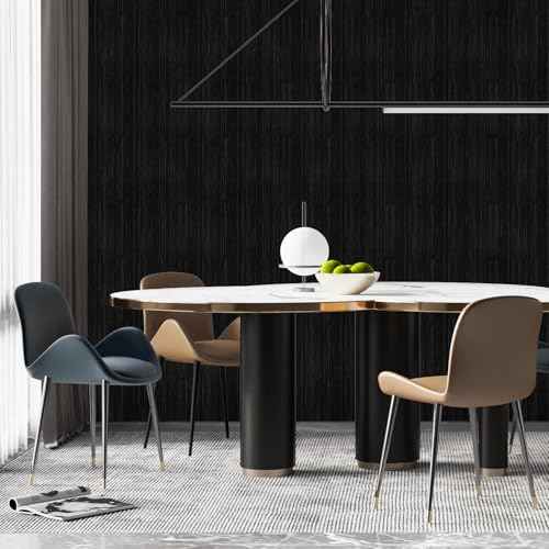 Black Grasscloth Peel and Stick Wallpaper - 15.7"x120" Vintage Texture Removable Waterproof Wall Paper for Room Walls, Cabinets, Furniture, Drawers, Desk