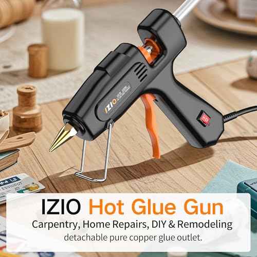 IZIO Hot Glue Gun with 21 Glue Sticks7/16") &Storage Pouch - 100W Fast Heating (2-3 Min), Heavy Duty DIY Starter Kit for Crafts, Fabric, Wood, Home Repairs,Non-Drip Precision Nozzle, ergonomic|Black