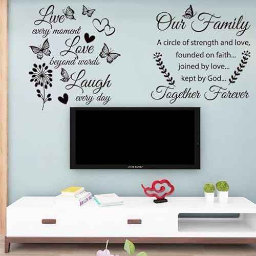4 Set Family Stickers Vinyl Quote Decals Family Lettering Decals Inspirational Saying Stickers Wall Decor for Living Bedroom Wall Decorations