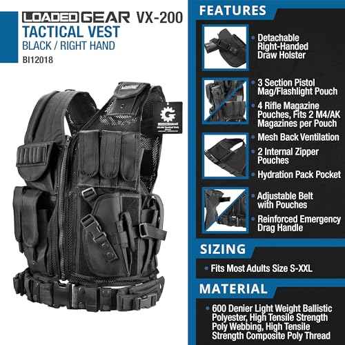 Barska Loaded Gear VX-200 Tactical Vest with Holster, Belt, Pouches, and Pockets - for Airsoft, Paintball, and Hunting