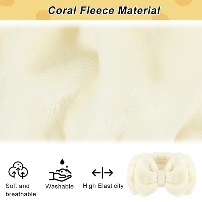 Shintop Spa Headband Soft Carol Fleece Makeup Headband with Cute Bow Elastic Hairand for Washing Face Skincare Facial Mask Bath GiftÃ¯Â¼ÂCreamy WhiteÃ¯Â¼Â