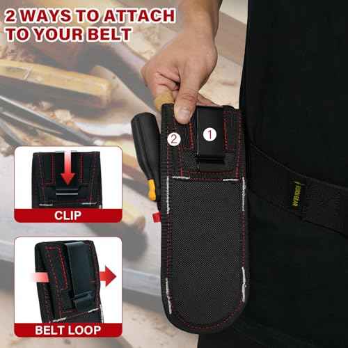 KUNN Small Tool Pouch with Belt Clip Utility 4-Pocket Pouch Holster Lightweight Small Tool Belt Pouches for Carpenters, Technicians
