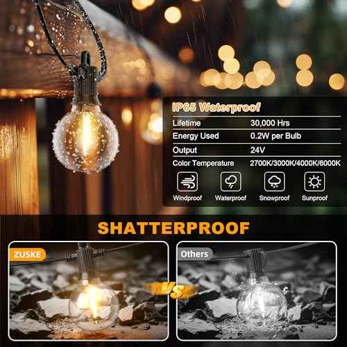 Outdoor String Lights, 100FT 4-Color LED Patio Lights with 50 Shatterproof G40 Globe Bulbs, Waterproof Hanging Lights for Outside, Backyard, Porch, Balcony, Gazebo, 2700K/3000K/4000K/6000K