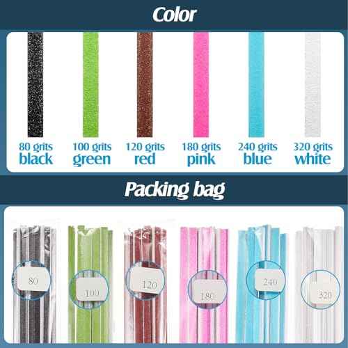 Honoson 70 Pcs Sanding Sticks Polishing Sticks Fine Sanding Twig Coded Abrasive Sand Twig for Plastic Model Assorted Metal and Wood Sand Tool Accessory for Craft(Low Grits Rating,Half Moon)