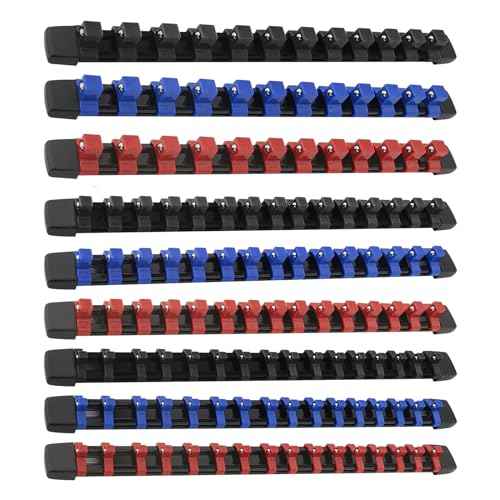 Socket Organizer Set, Metric SAE Socket Holders with Spring Ball Bearings Fits 1/4", 3/8", 1/2" Drive Sockets, Secure Holding Portable Socket Retention Home Workshop Tool Storage Organizer, 9 PCS
