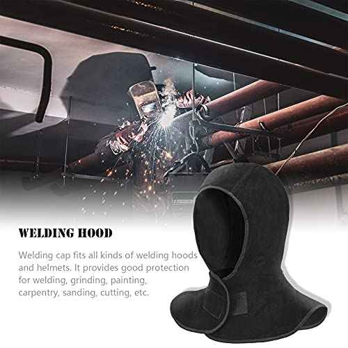 Leaseek Welding Hood, Flame-Retardant Protective Welding Cap with Neck Shoulder Drape, Welding Helmet Accessories,Head Protection for Men & Women, Black