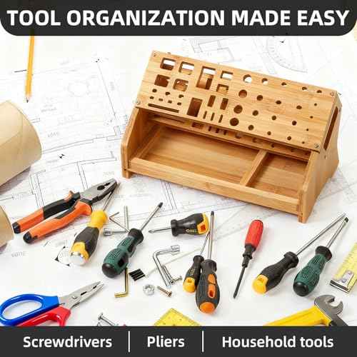 Bamboo Screwdriver Organizer - Tool Storage Organizer Workbench Desktop Rack - Hand Piler Tools Storage Holder (Bamboo, 1)