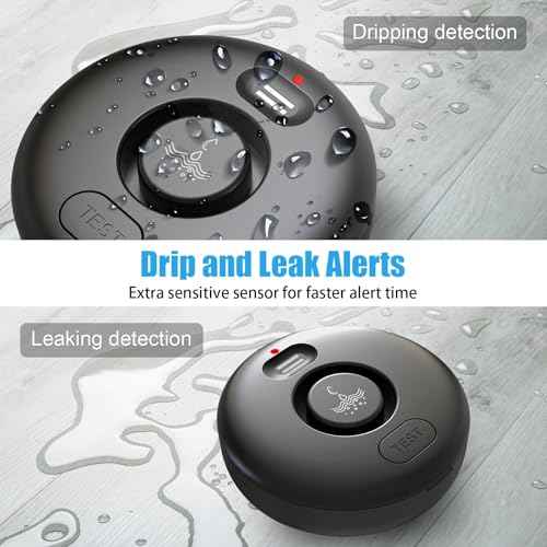 5 Pack Black Water Leak Alarm Detector, 120dB Loud Alert Water Sensor, IP66 Waterproof, Sensitive Leak and Drip Alert, Easy Installation for Home, Basement Flood Prevention, Bathroom, Sink, Laundry