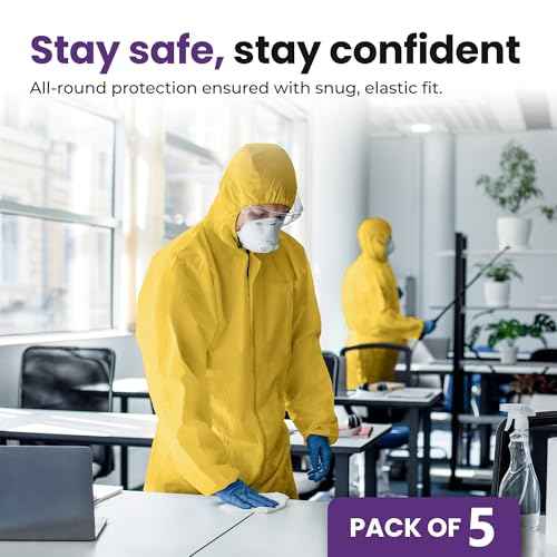 AXEL Yellow Hazmat Suits Disposable | 8 Size Options | 1 Pack, 5 Pack, or 20 Pack | Breathable Protective Coveralls with Hood