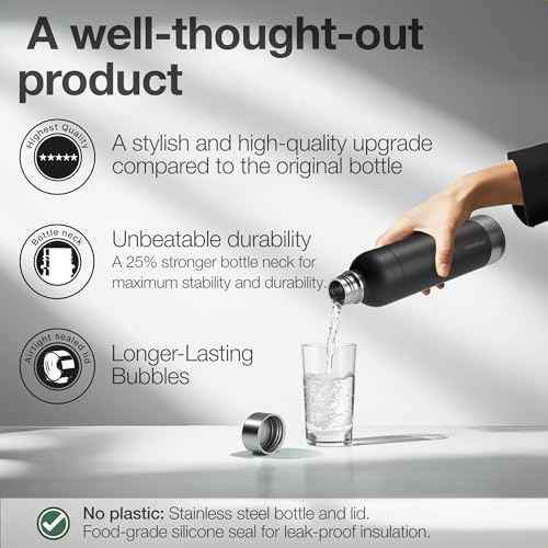Stainless Steel Carbonating Bottle 33 oz | Compatible with Aarke Carbonator 3, Sodastream (Excl. model Aqua Fizz + Jet) and many others| Dishwasher Safe, No Expiration Date, BPA-Free