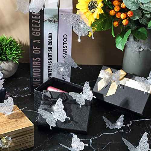 BBTO 48 Pieces Butterfly Wall Decor DIY Mirror 3D Butterfly Stickers Removable Decals for Home Bedroom School Bathroom Living Room Decor(Glitter Silver)