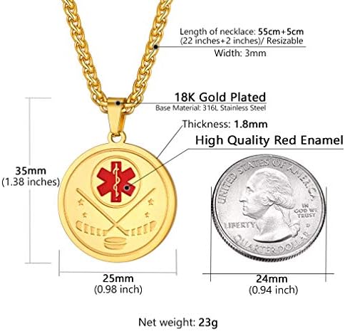 Supcare Medical Alert Necklace for Men Women, Stainless Steel Engraved Medical Emergency Pendant,Customized Medical ID Jewelry(16 Types)
