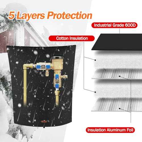 Backflow Preventer Pipe Insulation Cover (5¡ÆF) - Irrigation Sprinkler Valve Insulated Pouch - Water Well Pump Cover - Sturdy 5 Layers for Winter Freeze Protection, 24" W x 36" H, Black
