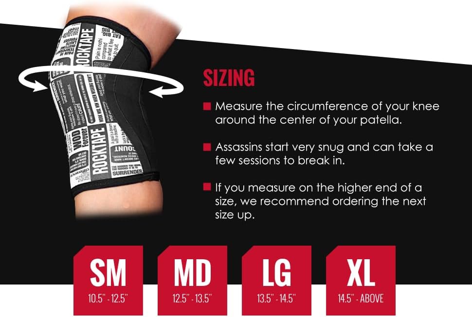 Rocktape Assassins Knee Compression Sleeves, Knee Brace for Weightlifting, Cross Training & Working Out - Reduce Strain & Swelling (2 Sleeves)