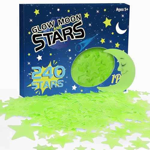 241PCS Glow in The Dark Stars Stickers, 3D Glow in The Dark Stars for Ceiling Wall Room Decor for Teen Girls Boys Kids Luminous Wall Stickers for Bedroom Party Night Holiday Birthday Gift (Green)