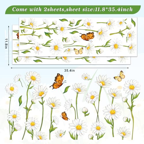 Spring Daisy Flower Wall Decal Spring White Daisy Flower Butterfly Wall Stickers Peel and Stick Room Mural Decals for Summer Party Home Nursery Bedroom Living Room Classroom Decor