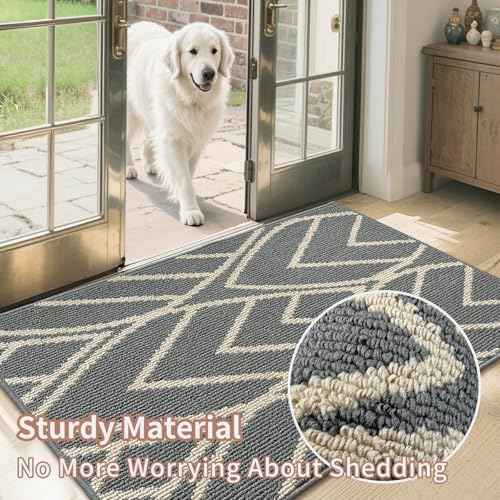 HDFK Door Mat, 48x32 Inch Gray Ultra-Dense Rug for Muddy Paws - Industrial TPR Backing Entryway Carpet for Office Home, Washable Outdoor Mat Traps Mud & Pet Hair
