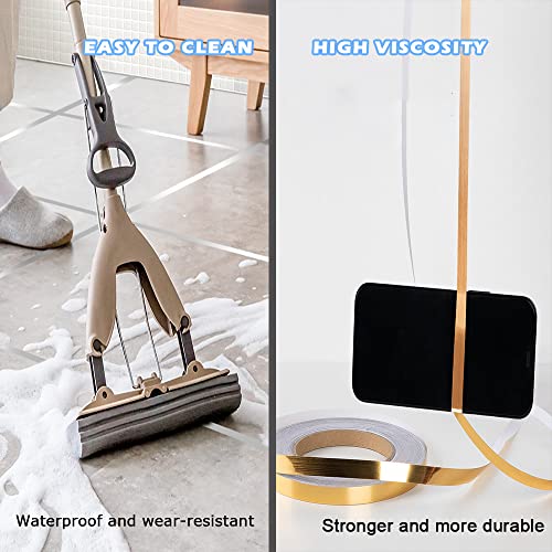 Floor Tiles Gold Foil Lines Metalized Mirror Tape, Self-Adhesive Tile Seam Sticker, Waterproof Gap Sealing Foil Decor Tape for Wall, Cabinet, Kitchen (0.39in x 164 Ft) (Silver)