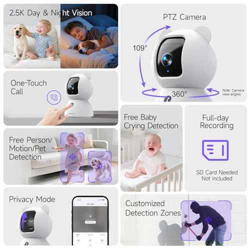 2.5K Indoor Camera 2pack, Non-Subscription AI Person/Pet/Cry Detection, 4MP Pet/Dog/Cat/Baby Camera w/Phone App, Pan Tilt 2.4GHz WiFi Cameras for Home Security, Night Vision, Full Duplex 2-Way Audio