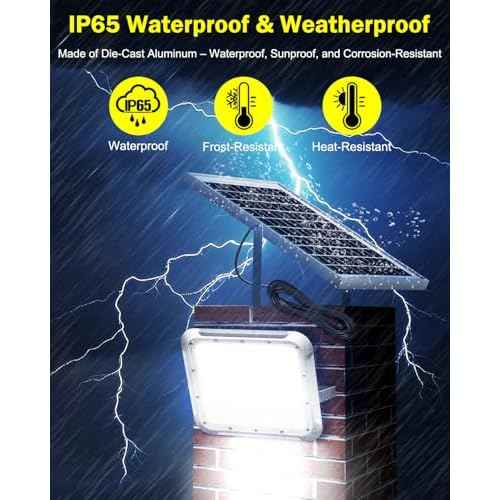 Outdoor Solar LED Flood Lights: Waterproof Security Patio Lights with Remote Control, 6500K Bright Illumination Dawn to Dusk Lighting for Fence, Yard, Backyard, Wall, House