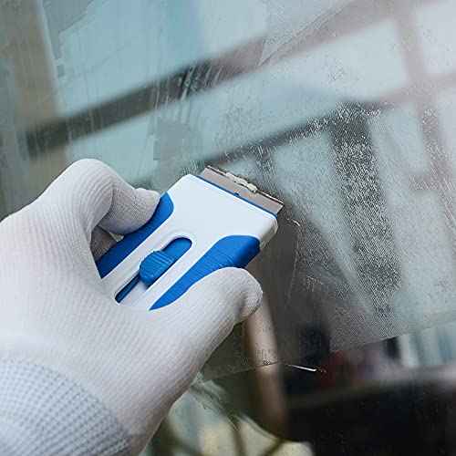 EHDIS Car Sticker Remover Glass Cooktop Razor Scraper with 10pcs Replace Blades for Label,Glue,Paint,Adhesive Remover,Oven Door, Stove Cleaning (Blue)