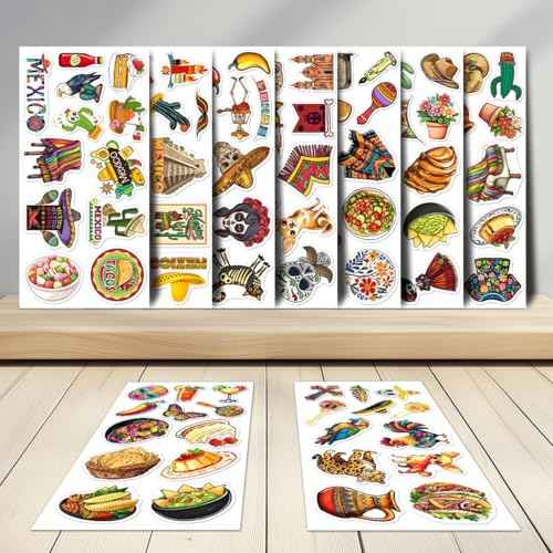 108 Pcs Mexican Vinyl Stickers, Waterproof Decorative Mexico Decals for Laptop, Water Bottle, Car, Guitar, Skateboard, Phone, Refrigerator, Fiesta Party Supplies, Vibrant Mexican