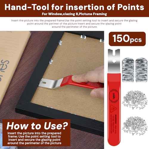 Glazier Point Driver with 150 Push Points and 2 Finger Tips, Glazier Point Drill Tool for Glass Frames, Pictures and Cross Stitch