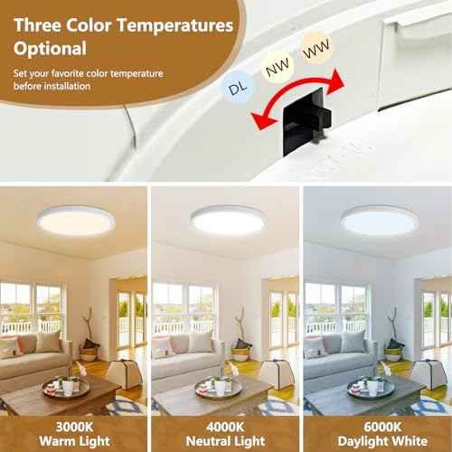 6PK 12 Inch LED Flush Mount Ceiling Light, 24W, 2520LM, 3000K/4000K/6000K CCT Selectable, 0.9inch Super Slim LED Ceiling Light Fixture, Low Profile Round Flat Panel Light for Bedroom,Kitchen,Hallway