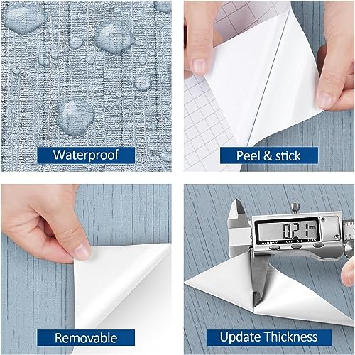 FunStick Ash Blue Grasscloth Wallpaper Peel and Stick Textured Blue Wallpaper Self Adhesive Fabric Contact Paper for Cabinets Removable Grass Cloth Linen Wallpapers for Bedroom Bathroom Walls 15.8x80
