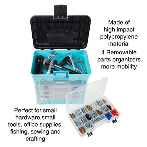 Portable Tool Box - Small Parts Organizer with Drawers and Customizable Compartments for Hardware, Tackle, Beads, or Crafts by Stalwart (Light Blue)