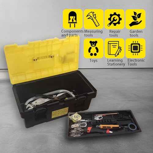 19 Inch Tool Box Plastic Box with Handle Tool Storage Removable Inner Tray Lightweight Easy to Carry for Home Factory Black+Yellow