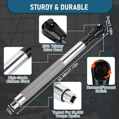 1/2 Inch Drive Impact Offset Wrench Set with 4 Socket Adapters, Universal Tool for Tight Spaces, Impact Ready Bar for Electric Ratchet Wrench, Compatible with Torque and Drill Use