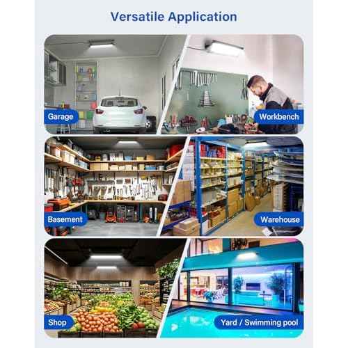 120W High Bay LED Shop Lights with Remote Control, 18000LM 6000K Aluminum Garage Light, LED Work Lights, Plug & Play Lighting for Warehouse, Basement, Workshop, 5' Cable and US Plug, 4 Pack
