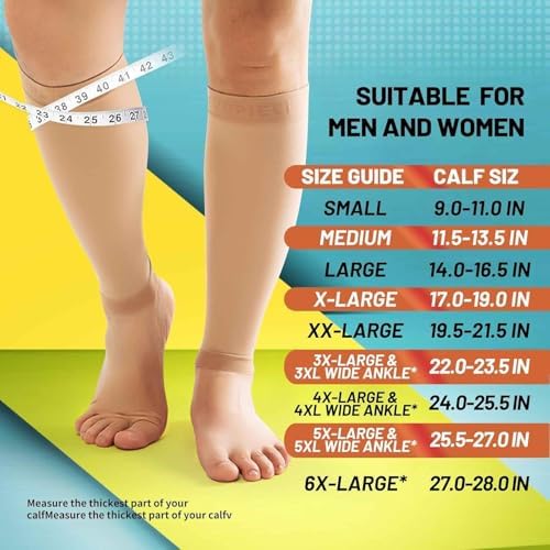 8-15 mmHg 1Pair Men and Women Wide Calf Sleeve Brace Compression Socks for Leg Support, Pain Relief