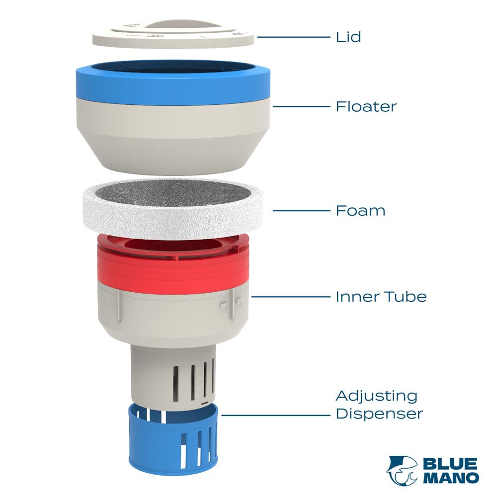 Blue Mano Chlorine Floater (V2.0 Upgraded) for 3 inch Tabs with Refill Warning, Durable Design, 7 inch Large Dispenser for Inground and Above Ground Swimming Pool