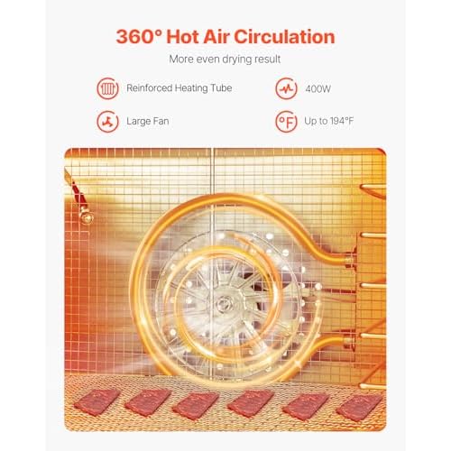 VEVOR Food Dehydrator Machine, 8 Stainless Steel Trays, 400W Electric Food Dryer with Adjustable Temperature & 24-Hour Timer, Freeze Dryer for Jerky, Meat, Fruit, Vegetables, Herbs, Dog Treats