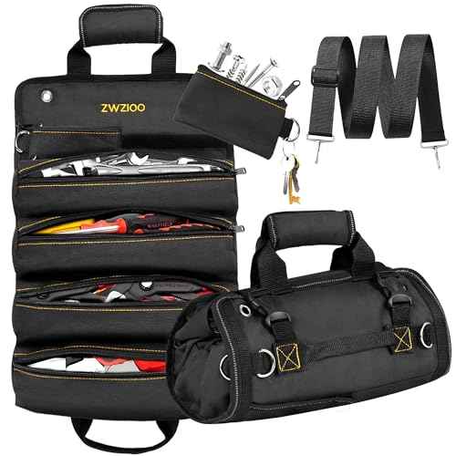 Stocking Stuffers Gifts for Men, Roll Up Tool Bag with 6 Pouches, Heavy Duty Portable Foldable Tool Storage Organization, Rollup Toolbag Organizer Gift for Dad, Husbands, Him, Mechanics, Electricians