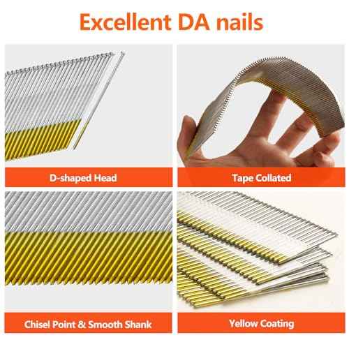 15 Gauge 304 Stainless Steel DA Angled Finish Nails, 34-Degree 1-1/2 Inch 1000-Pack for Pneumatic, Electric Angled Finish Nailer