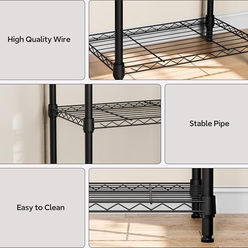 3 Tiers Shelf Metal Storage Shelves Wire Rack Closet Organizers with Wheel for Garage Kitchen Bathroom Laundry Black 11.8" D x 17.7" W x 28.8" H