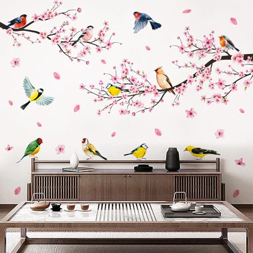 Wall Stickers & Murals Tree Wall Decals Peel and Stick Cherry Blossom Wall Stickers for Bedroom Living Room Bathroom Kitchen Flower Bird Tree Wall Decals Art Decor Boho Decorative Wall Stickers